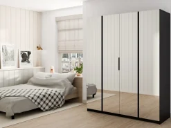 Szafy Młodzieżowe|Szafy Otwierane></noscript>Lempert Czterodrzwiowa szafa uchylna z półkami KARAT czarny