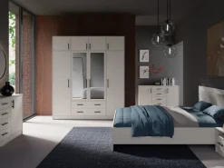 Zestawy Mebli Do Przedpokoju|Szafy Modułowe></noscript>MEBLAR Czterodrzwiowa szafa z półkami do garderoby SEVAS szuflady kaszmir