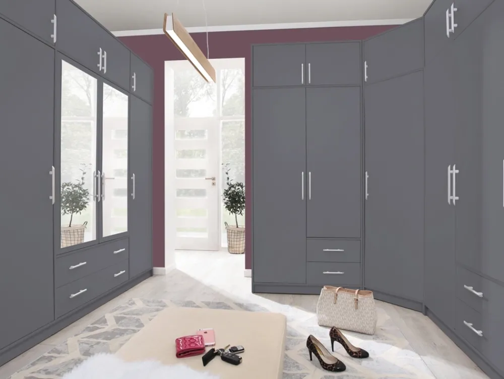 Garderoby|Meble Dla Dzieci>MEBLAR Czterodrzwiowa szafa z półkami do garderoby SEVAS szuflady antracyt