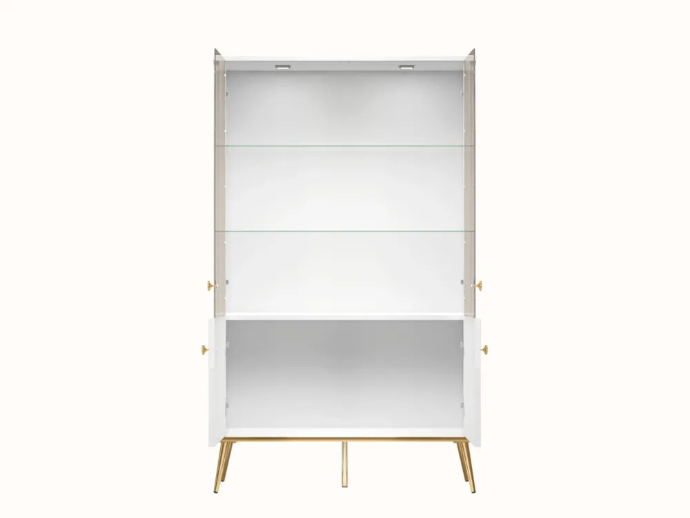 Zestawy Mebli Do Salonu|Witryny>ML Meble Czterodrzwiowa witryna do salonu GOLDIN biały połysk