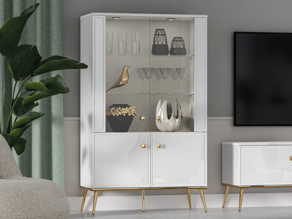 Zestawy Mebli Do Salonu|Witryny>ML Meble Czterodrzwiowa witryna do salonu GOLDIN biały połysk