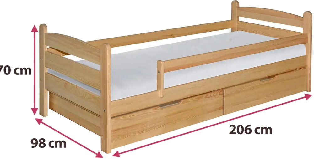 Meble Dla Dzieci|Łóżka Młodzieżowe>DOLMAR Drewniane łóżko do pokoju dziecięcego 90x200 cm MERRY