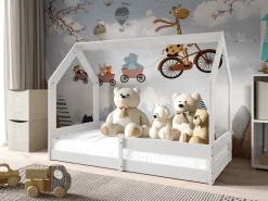 Łóżka Dziecięce|Łóżka Ze Stelażem>Meblomal Drewniane łóżko domek w stylu skandynawskim do pokoju dziecięcego 80x160 cm MELANIA biały