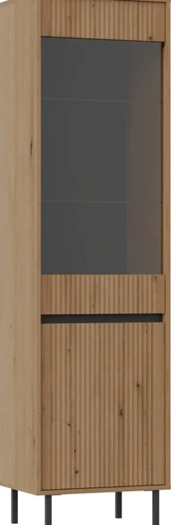 Witryny>Lempert Drewnopodobna witryna do salonu 56 cm na nóżkach OMEGA dąb evoke