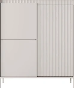 Zestawy Mebli Do Salonu|Komody>LASKI Duża owa komoda do salonu 103 cm SAREVO frezowana beż