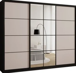 Szafy Trzydrzwiowe|Szafy Do Przedpokoju>BROMARKT Duża beżowa szafa przesuwna z lustrem i drążkami 250 cm EDGE