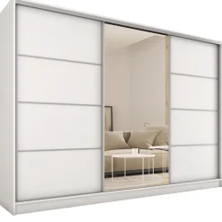 Zestawy Mebli Do Przedpokoju|Szafy Trzydrzwiowe>BROMARKT Duża biała garderoba szafa przesuwna z lustrem 280 cm TOP MAX biały