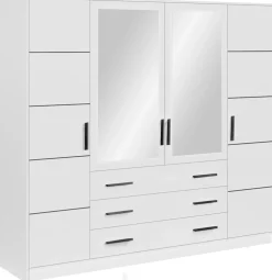 Meble Młodzieżowe|Zestawy Mebli Do Przedpokoju>Stolar Duża biała szafa 240 cm z lustrem i szufladami do sypialni BILL biały