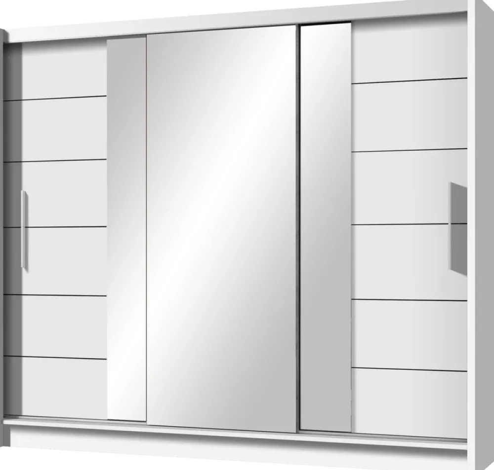 Szafy Trzydrzwiowe|Szafy Z Lustrem>Stolar Duża biała szafa przesuwna z lustrem 250 cm do sypialni LARYS biały