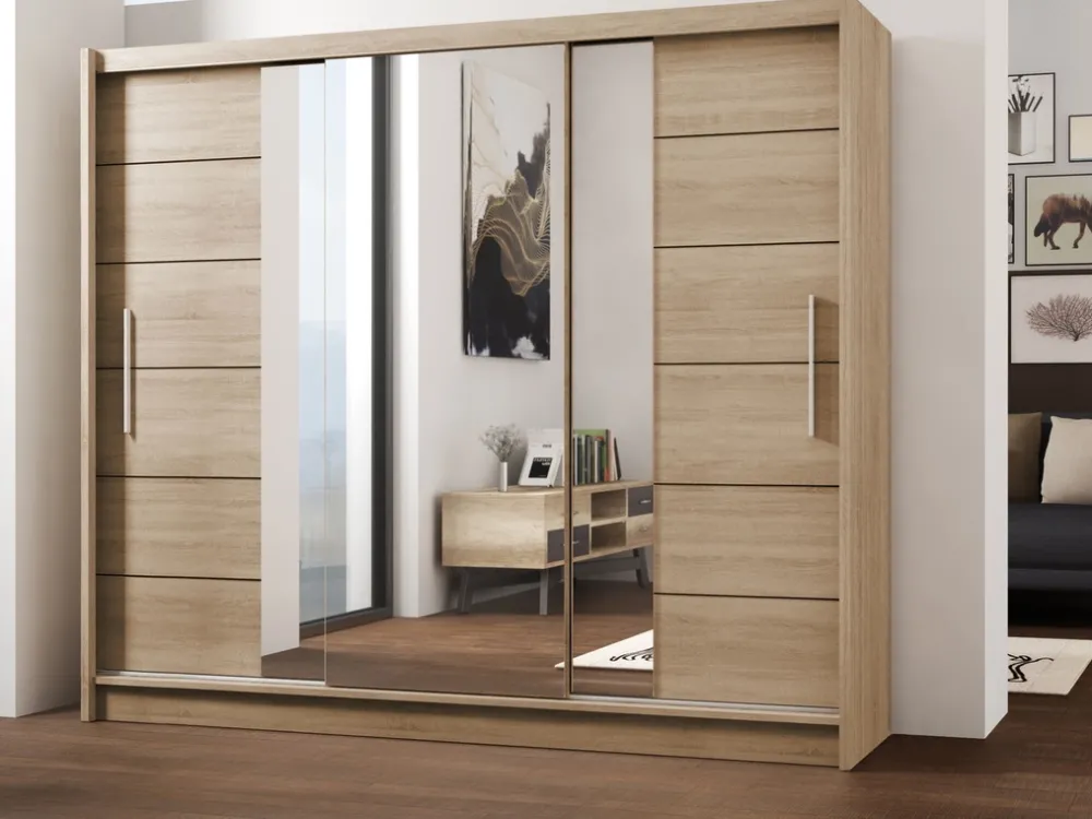 Szafy Trzydrzwiowe|Szafy Z Lustrem>Stolar Duża biała szafa przesuwna z lustrem 250 cm do sypialni LARYS biały