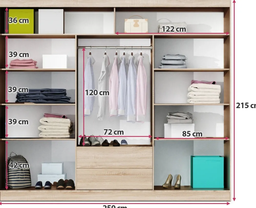 Szafy Trzydrzwiowe|Szafy Z Lustrem>Stolar Duża biała szafa przesuwna z lustrem 250 cm do sypialni LARYS biały