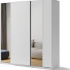 Szafy Przesuwne|Szafy Trzydrzwiowe>lenart. Duża biała szafa przesuwna z lustrem i półkami 250 cm MAXI