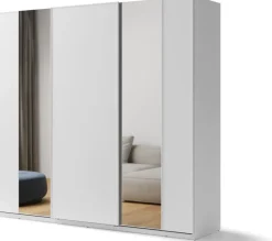Szafy Przesuwne|Szafy Trzydrzwiowe>lenart. Duża biała szafa przesuwna z lustrem i półkami 250 cm MAXI
