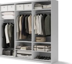 Szafy Przesuwne|Szafy Trzydrzwiowe>lenart. Duża biała szafa przesuwna z lustrem i półkami 250 cm MAXI