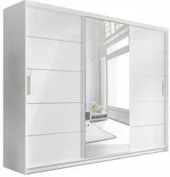 Szafy Trzydrzwiowe|Szafy Do Przedpokoju>Meblohand Duża biała szafa przesuwna z lustrem i szufladami PORTO biały