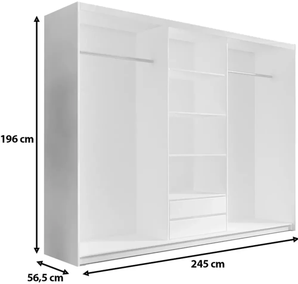 Szafy Trzydrzwiowe|Szafy Do Przedpokoju>Meblohand Duża biała szafa przesuwna z lustrem i szufladami PORTO biały