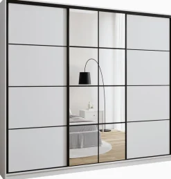Zestawy Mebli Do Przedpokoju|Szafy Trzydrzwiowe>BROMARKT Duża biała szafa przesuwna 280 cm z lustrem do sypialni EDGE biały