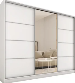 Zestawy Mebli Do Przedpokoju|Szafy Trzydrzwiowe>BROMARKT Duża biała szafa przesuwna z lustrem do sypialni 250 cm TOP MAX biały