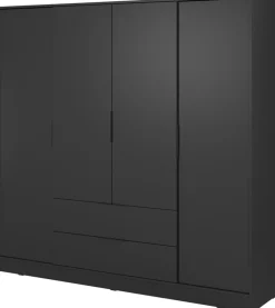 Meble Młodzieżowe|Zestawy Mebli Do Przedpokoju>PIASKI Duża czarna szafa uchylna z półkami i drążkiem 206 cm KAMIS czarny