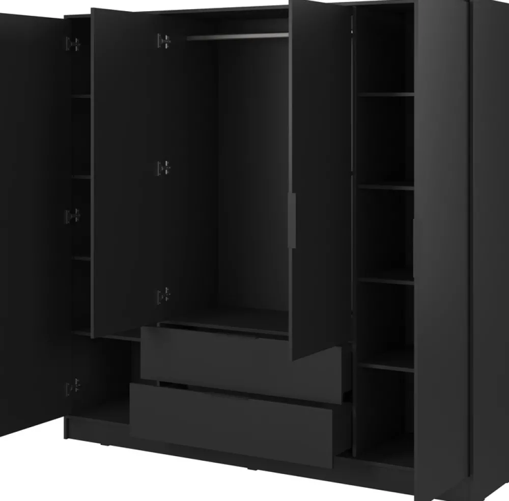 Meble Młodzieżowe|Zestawy Mebli Do Przedpokoju>PIASKI Duża czarna szafa uchylna z półkami i drążkiem 206 cm KAMIS czarny