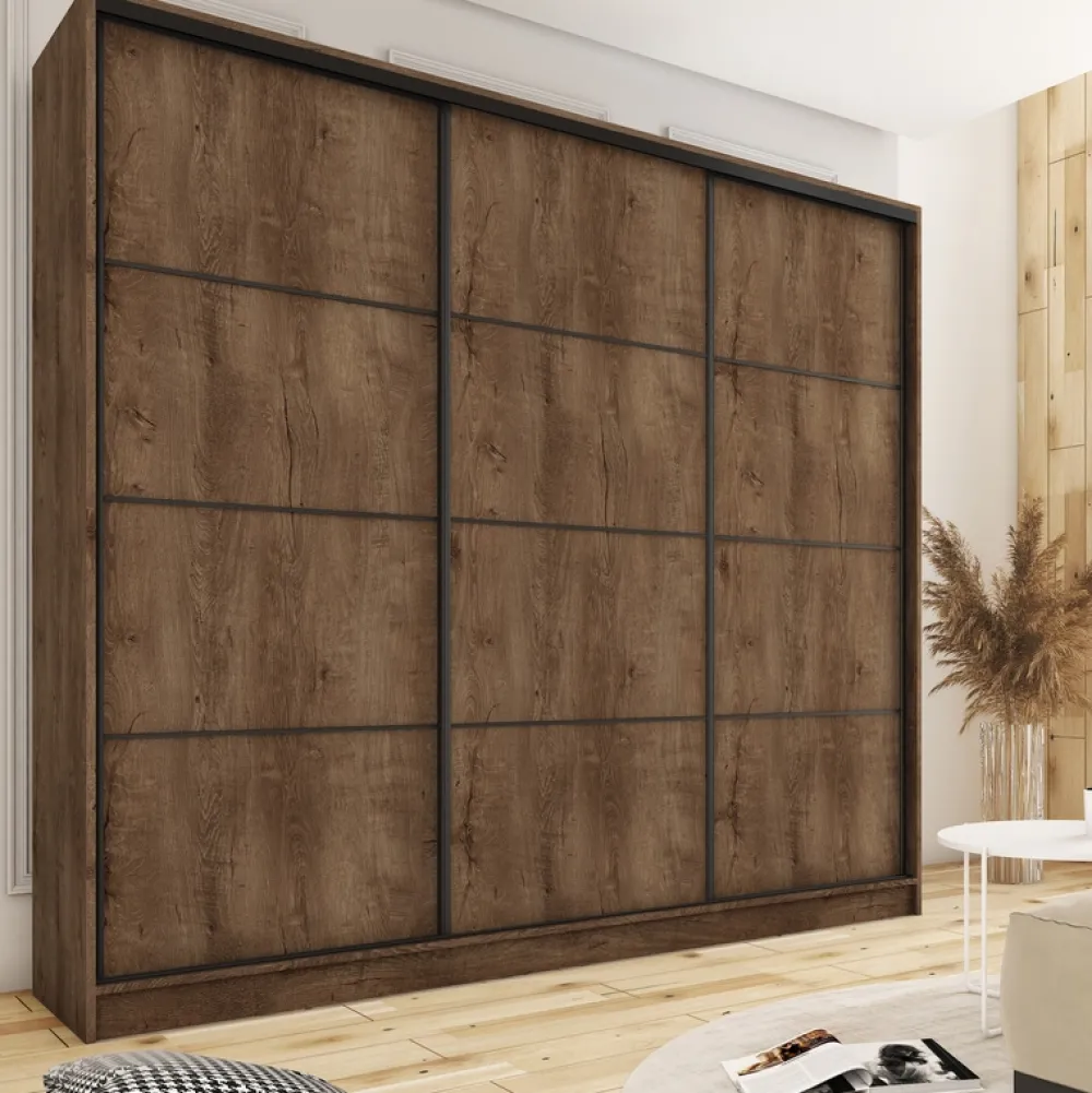 Zestawy Mebli Do Przedpokoju|Szafy Trzydrzwiowe>BROMARKT Duża garderoba szafa przesuwna 250 cm LOFT MAX dąb lefkas