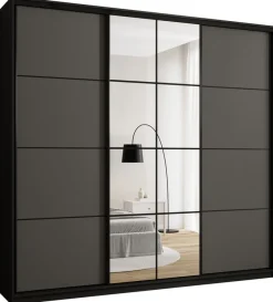 Zestawy Mebli Do Przedpokoju|Szafy Trzydrzwiowe>BROMARKT Duża grafitowa szafa przesuwna 250 cm z lustrem EDGE MAX