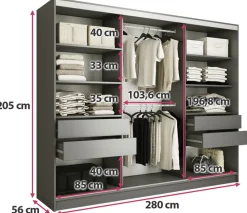 Zestawy Mebli Do Przedpokoju|Szafy Trzydrzwiowe></noscript>BROMARKT Duża owa szafa przesuwna z lustrem do sypialni 280 cm TOP grafit