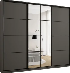 Szafy Trzydrzwiowe|Szafy Do Salonu>BROMARKT Duża owa szafa przesuwna z lustrem 280 cm EDGE MAX grafit