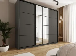 Szafy Trzydrzwiowe|Szafy Do Salonu></noscript>BROMARKT Duża owa szafa przesuwna z lustrem 280 cm EDGE MAX grafit