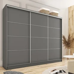 Zestawy Mebli Do Przedpokoju|Szafy Trzydrzwiowe></noscript>BROMARKT Duża owa szafa przesuwna do sypialni 250 cm TOP MAX grafit