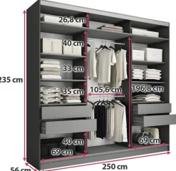 Zestawy Mebli Do Przedpokoju|Szafy Trzydrzwiowe></noscript>BROMARKT Duża owa szafa przesuwna do sypialni 250 cm TOP MAX grafit