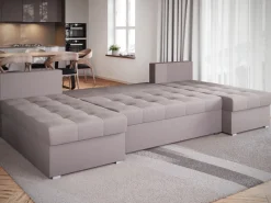 Narożniki>BROMARKT Duża kanapa narożna z funkcją spania HOT U SLIM rozkładana różowa