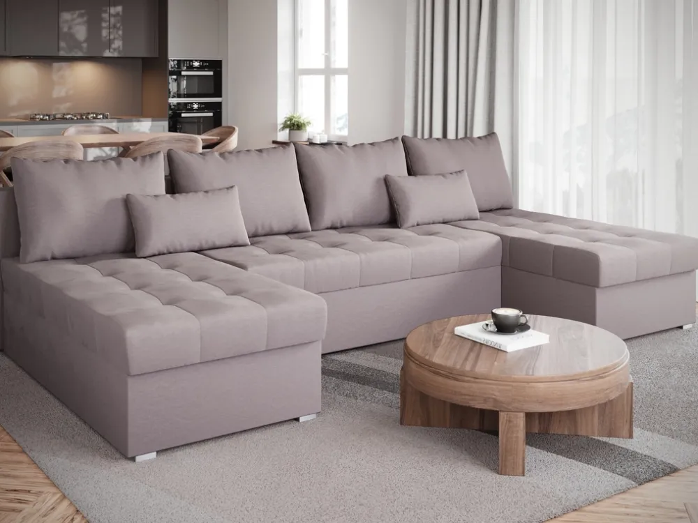 Narożniki>BROMARKT Duża kanapa narożna z funkcją spania HOT U SLIM rozkładana różowa