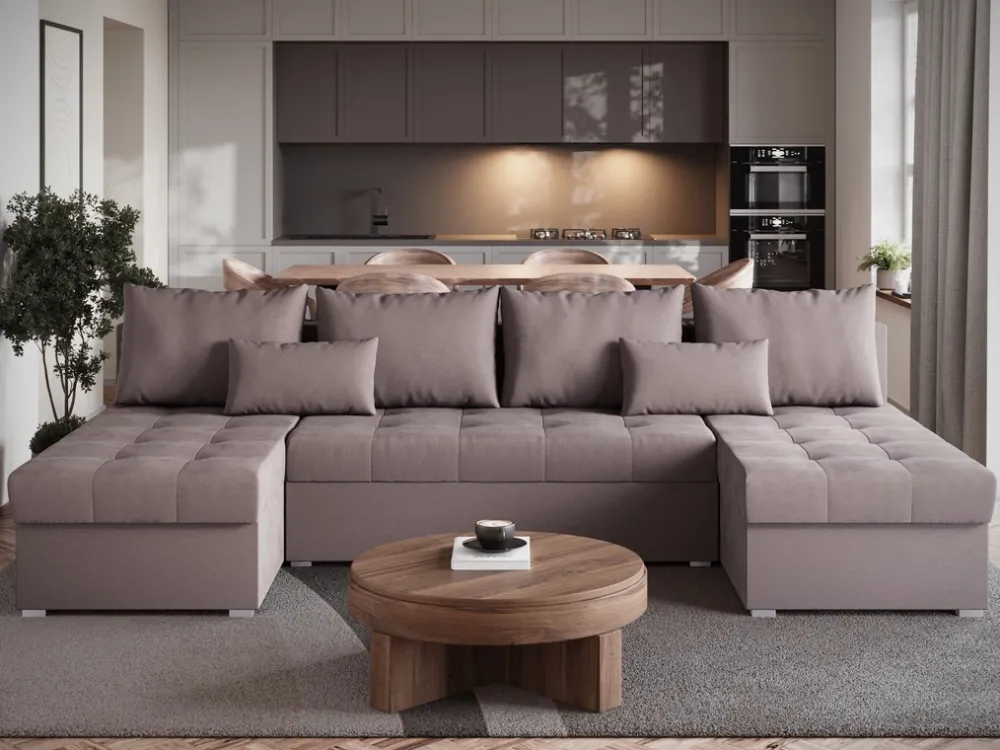 Narożniki>BROMARKT Duża kanapa narożna z funkcją spania HOT U SLIM rozkładana różowa