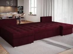 Narożniki>BROMARKT Duża kanapa narożna z funkcją spania do salonu HOT SLIM U burgundowa