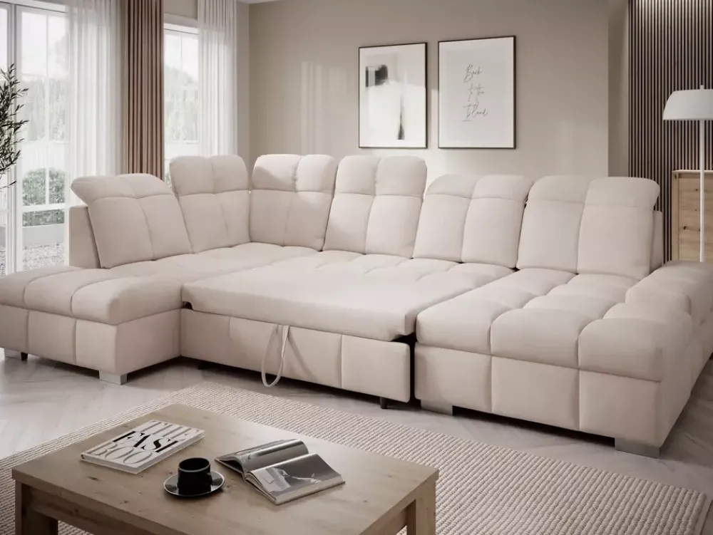 Narożniki>NEXT COLLECTION Duża kanapa narożna z funkcją spania i regulowanymi zagłówkami PERRO