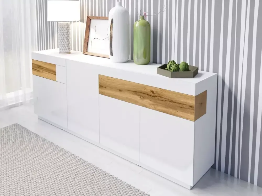 Zestawy Mebli Do Salonu|Komody>Helvetia Duża komoda KOBE biały połysk