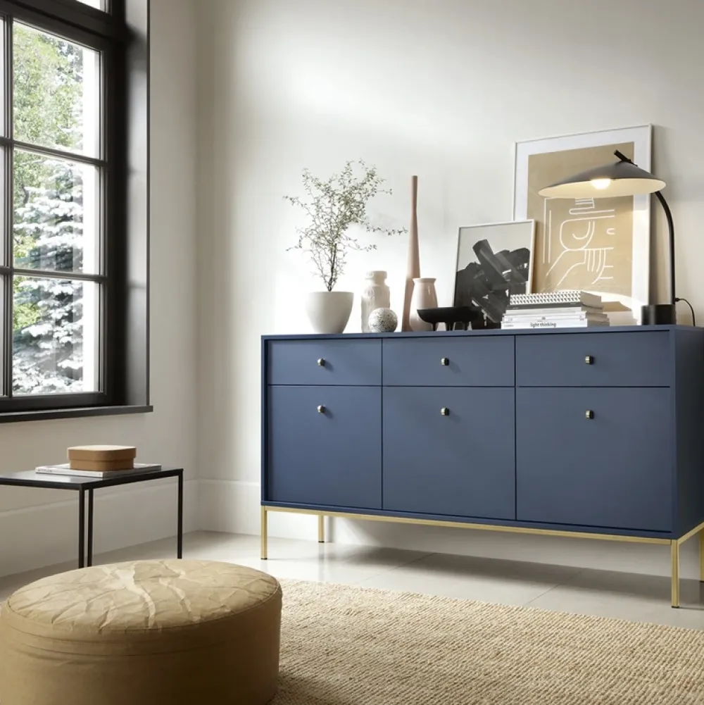Komody>PIASKI Duża komoda na nóżkach MONTI granat złoty granatowy