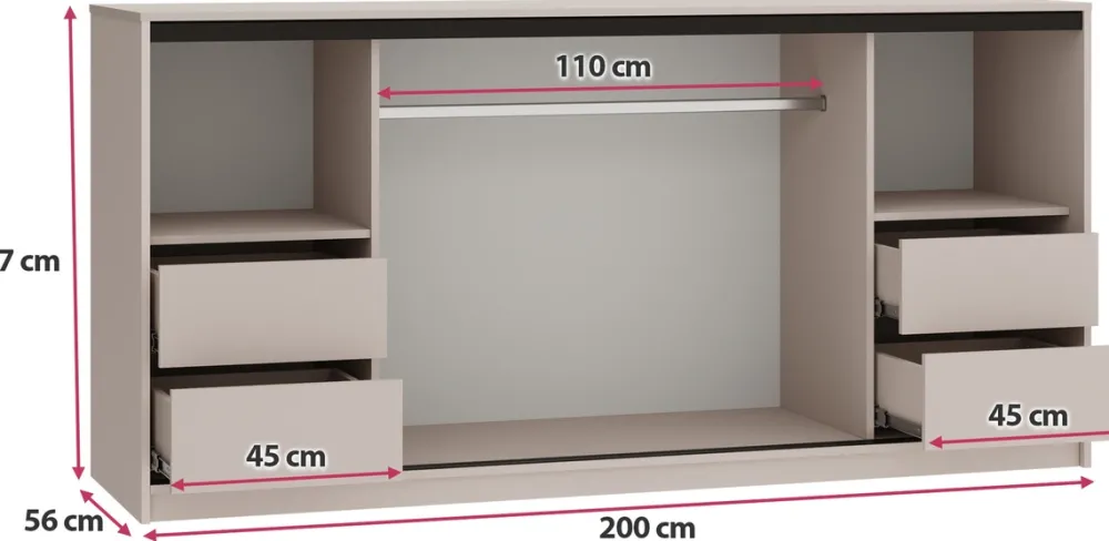 Komody>BROMARKT Duża komoda z szufladami i drążkiem do sypialni 200 cm LOFT beż piaskowy