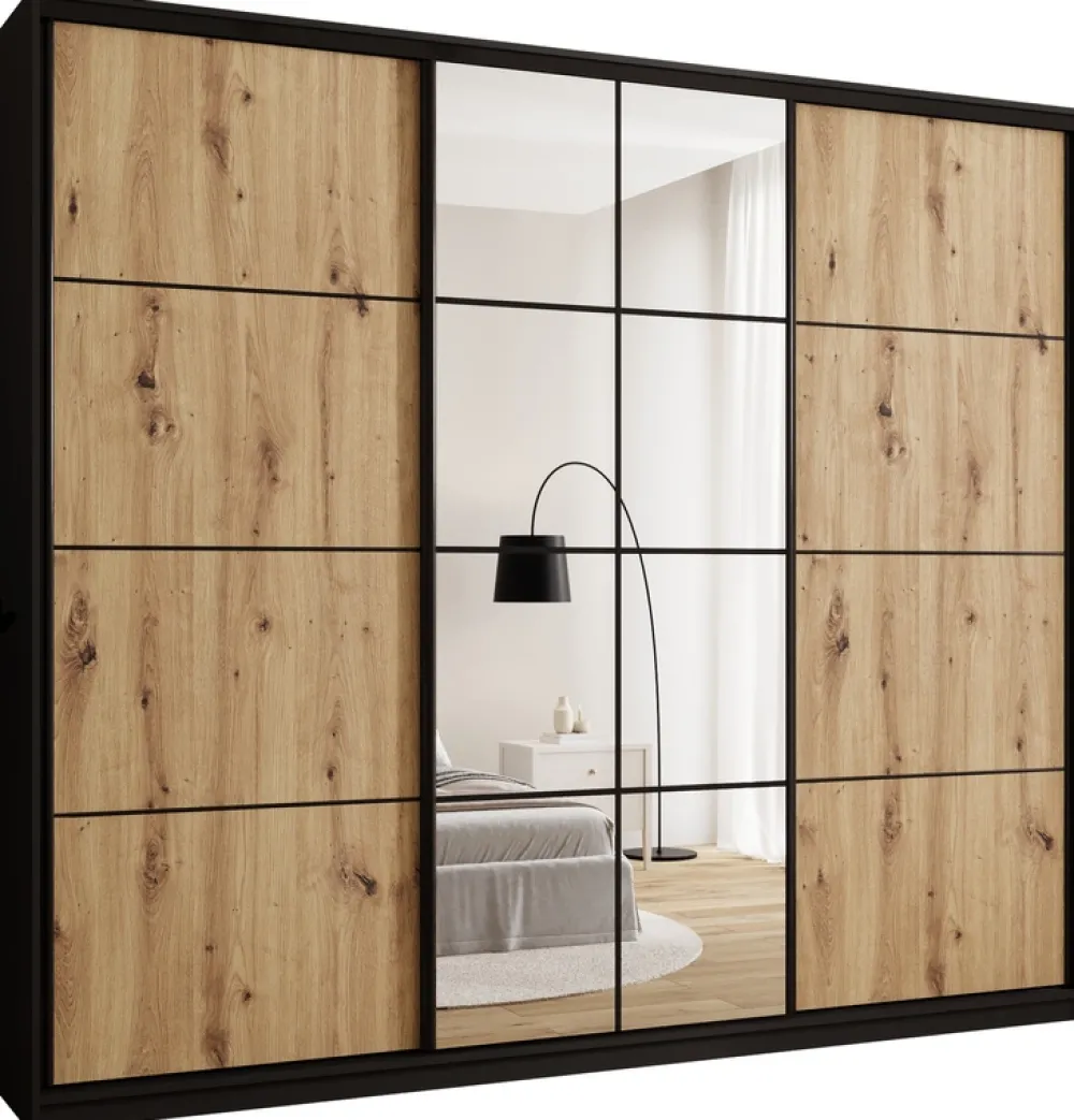 Zestawy Mebli Do Przedpokoju|Szafy Trzydrzwiowe>BROMARKT Duża loftowa szafa przesuwna 280 cm do sypialni EDGE MAX