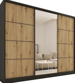 Zestawy Mebli Do Przedpokoju|Szafy Trzydrzwiowe>BROMARKT Duża loftowa szafa przesuwna z lustrem 250 cm LOFT MAX