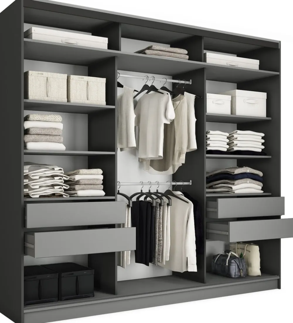 Zestawy Mebli Do Przedpokoju|Szafy Trzydrzwiowe>BROMARKT Duża loftowa szafa przesuwna z lustrem 250 cm LOFT MAX