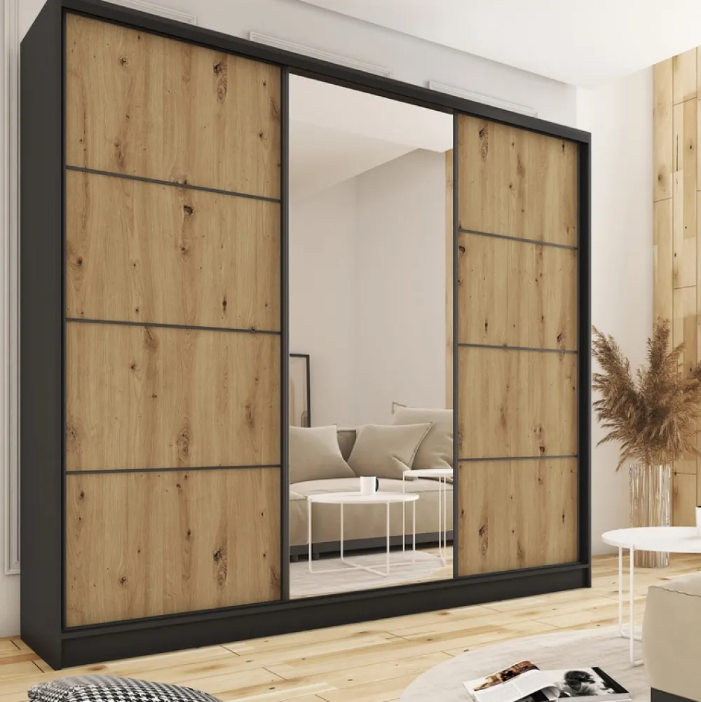 Zestawy Mebli Do Przedpokoju|Szafy Trzydrzwiowe>BROMARKT Duża loftowa szafa przesuwna z lustrem 250 cm LOFT MAX