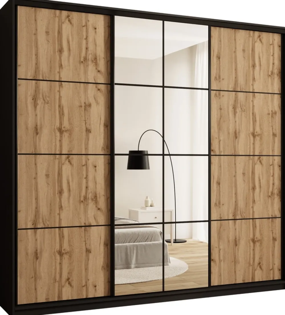 Zestawy Mebli Do Przedpokoju|Szafy Trzydrzwiowe>BROMARKT Duża loftowa szafa przesuwna do sypialni 250 cm z lustrem EDGE MAX