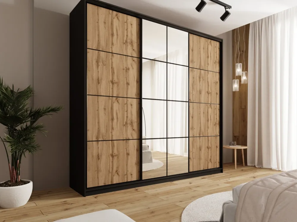 Zestawy Mebli Do Przedpokoju|Szafy Trzydrzwiowe>BROMARKT Duża loftowa szafa przesuwna do sypialni 250 cm z lustrem EDGE MAX