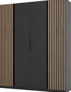 Szafy Młodzieżowe|Szafy Otwierane>Lempert Duża loftowa szafa z lamelami i półkami 200 cm KARAT czarny