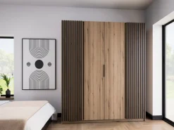Szafy Młodzieżowe|Szafy Otwierane></noscript>Lempert Duża loftowa szafa z lamelami i półkami 200 cm KARAT dąb evoke