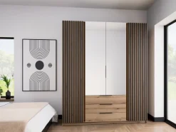 Szafy Młodzieżowe|Szafy Otwierane></noscript>Lempert Duża loftowa szafa z lustrem i lamelami 200 cm KARAT dąb evoke