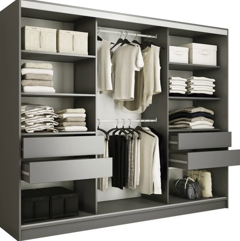 Zestawy Mebli Do Przedpokoju|Szafy Trzydrzwiowe>BROMARKT Duża nowoczesna szafa przesuwna 250 cm TOP grafit