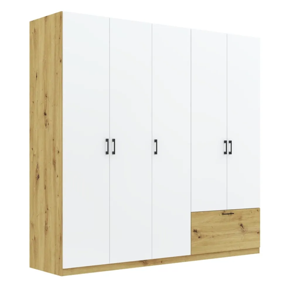 Szafy Otwierane>INTER MEBLE Duża szafa 225 cm do sypialni na ubrania z szufladą ARLENE dąb artisan